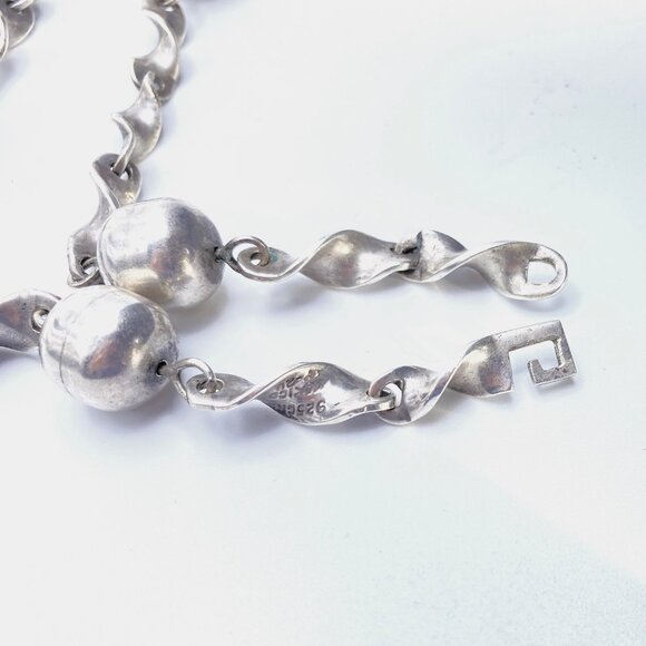Vintage 50s Mexican Sterling Silver Necklace — Twisted Chain & Spheres EUC - Picture 3 of 8